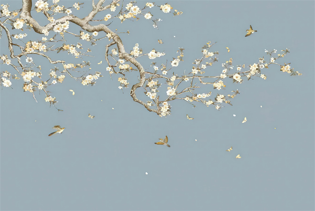 Фотошпалери стовбур з дрібними квітами