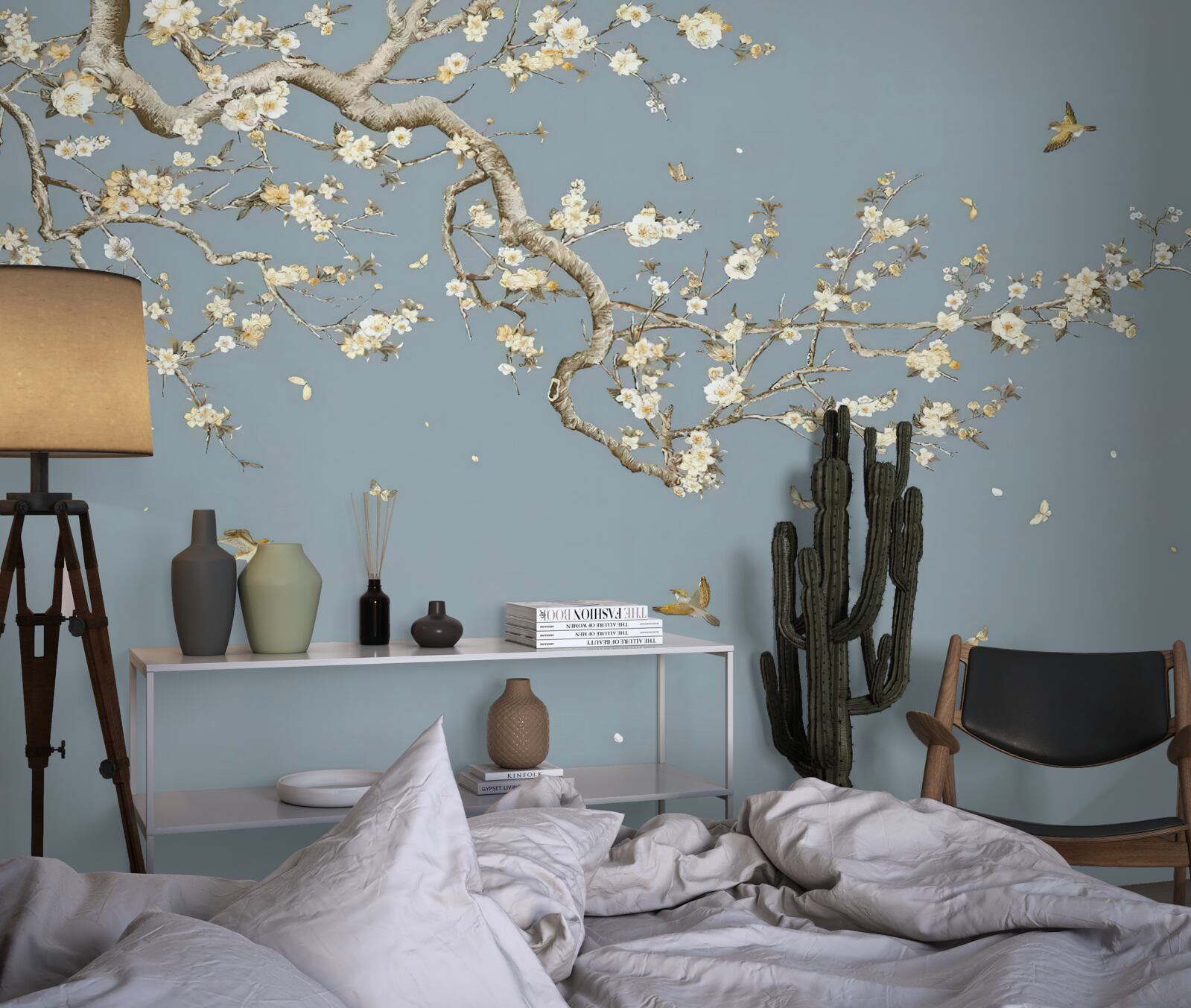 Фотошпалери стовбур з дрібними квітами