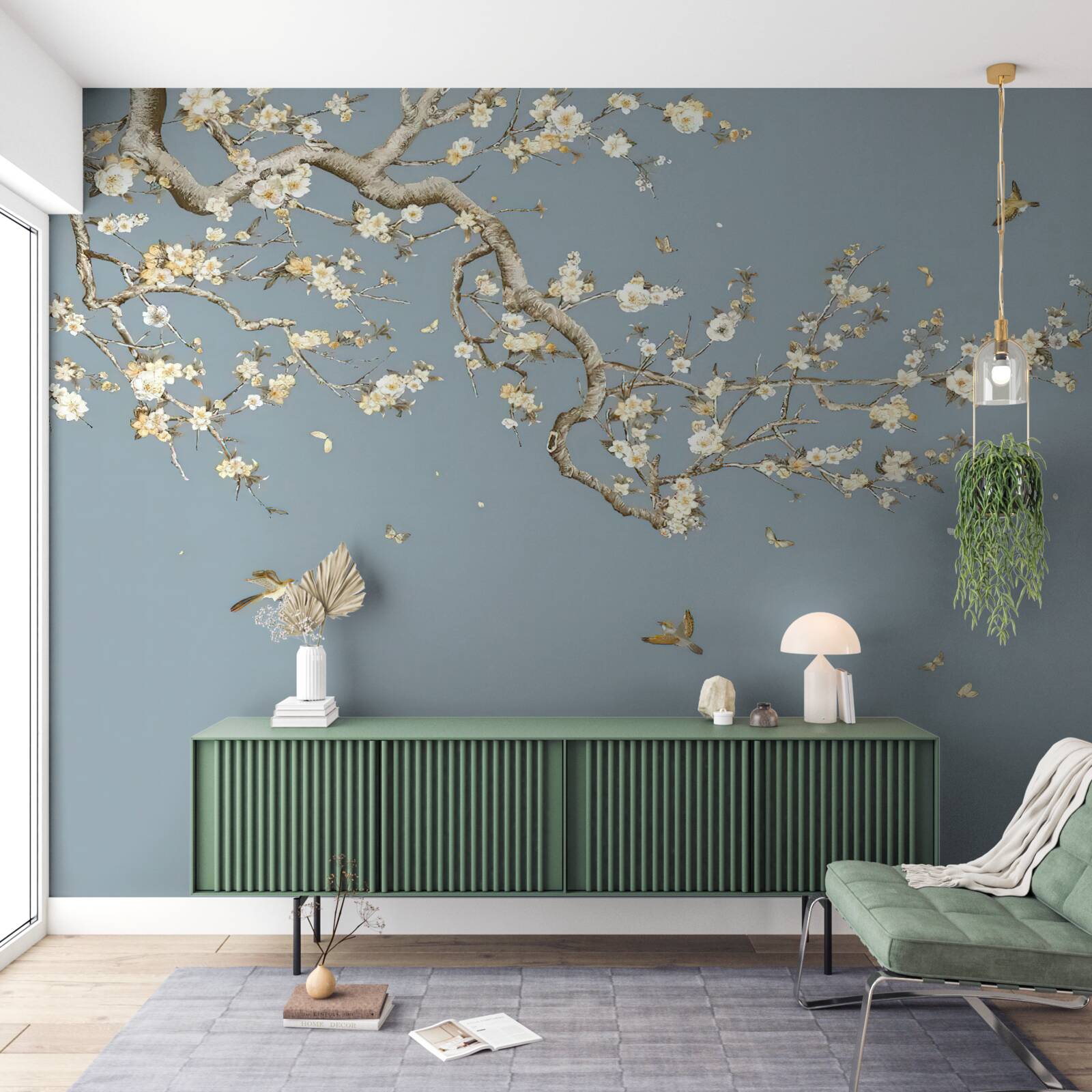 Фотошпалери стовбур з дрібними квітами