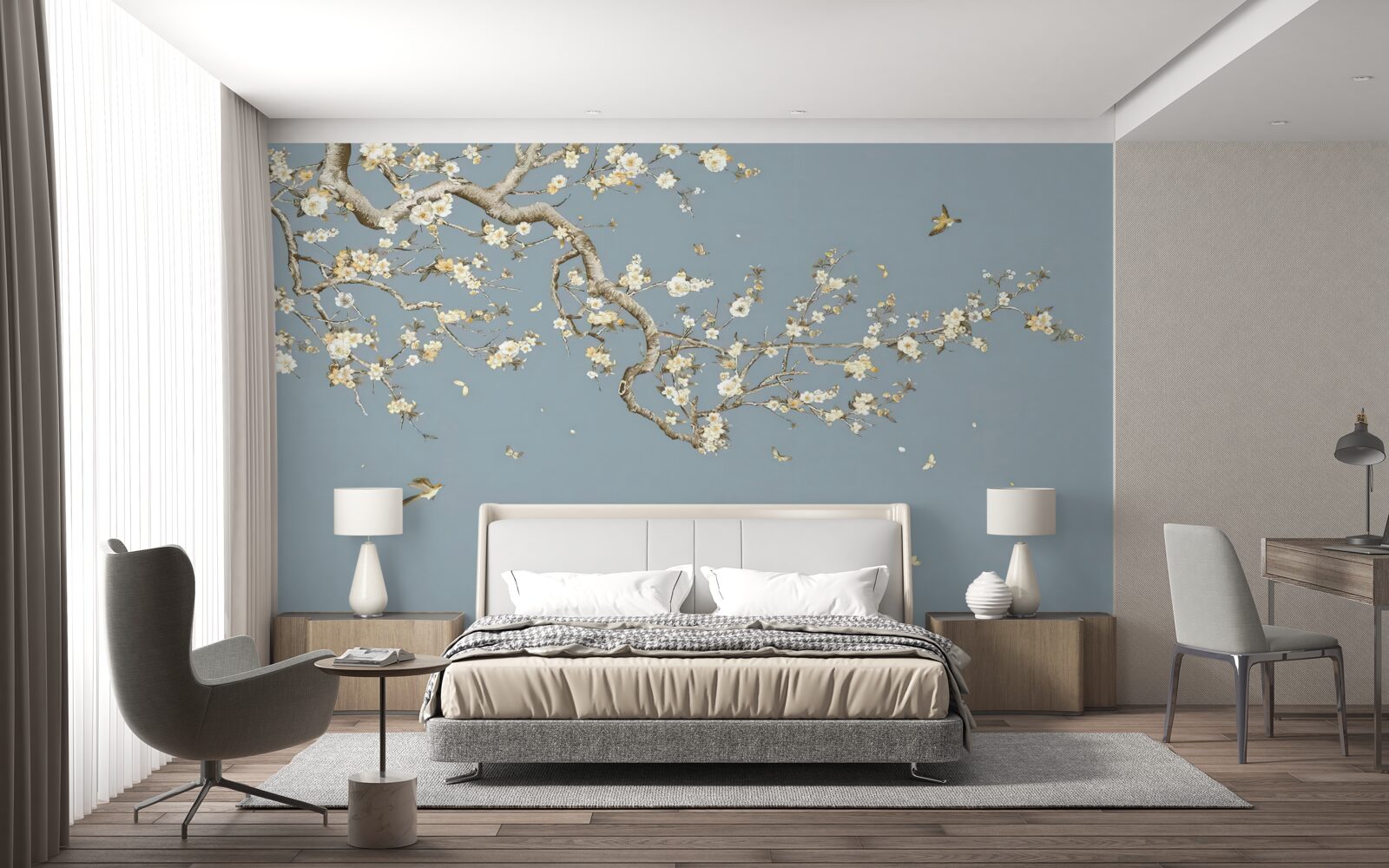 Фотошпалери стовбур з дрібними квітами