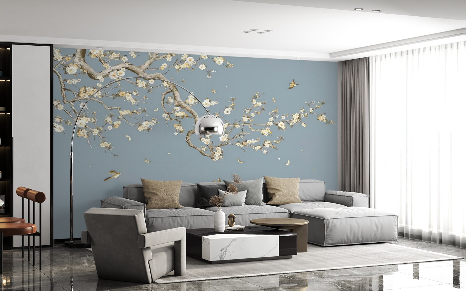 Фотошпалери стовбур з дрібними квітами