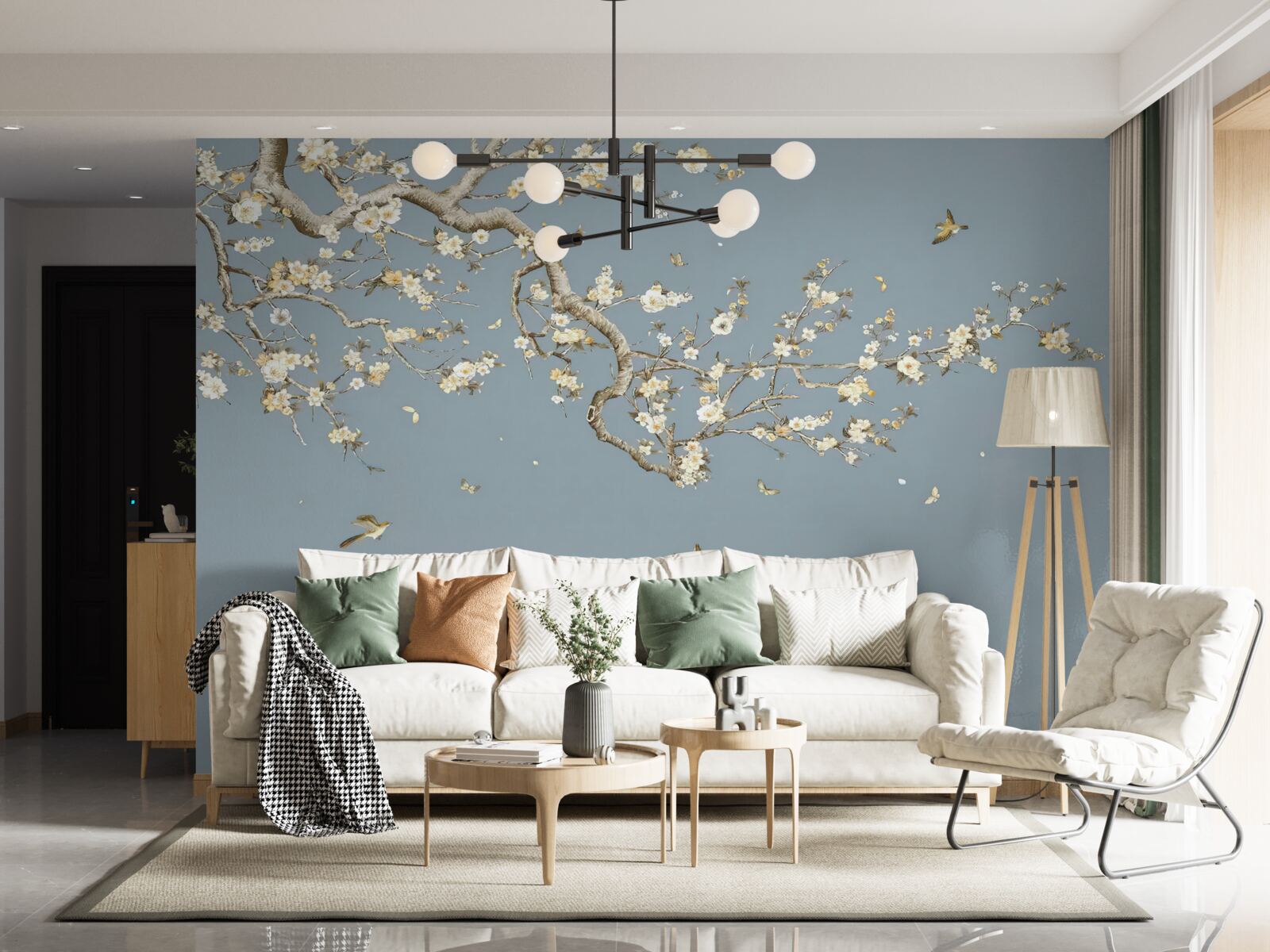 Фотошпалери стовбур з дрібними квітами