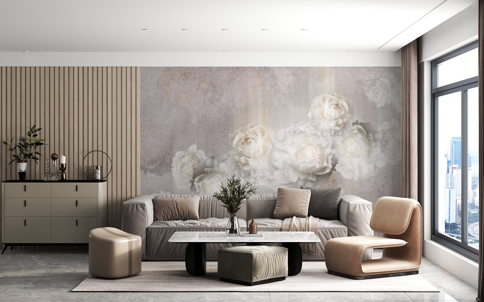 Фотошпалери великі білі квіти