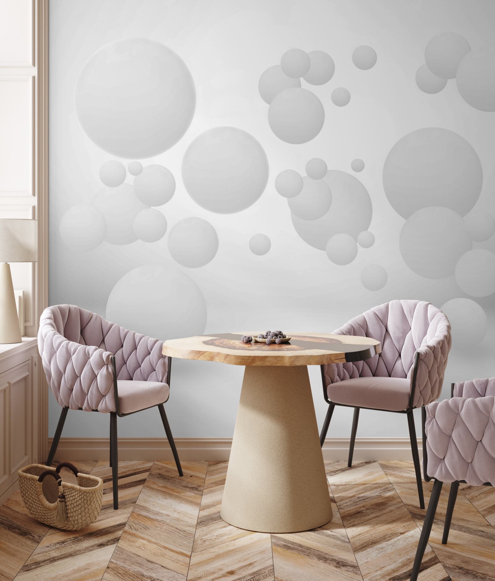 Фотошпалери білі кола різних розмірів