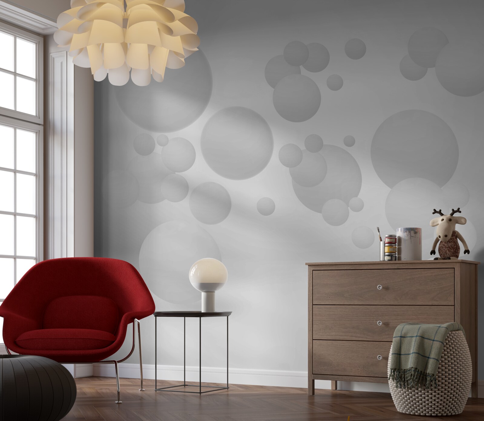 Фотошпалери білі кола різних розмірів