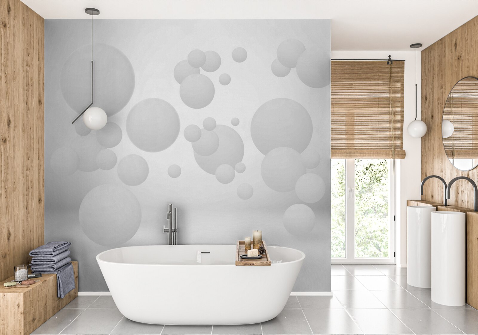 Фотошпалери білі кола різних розмірів