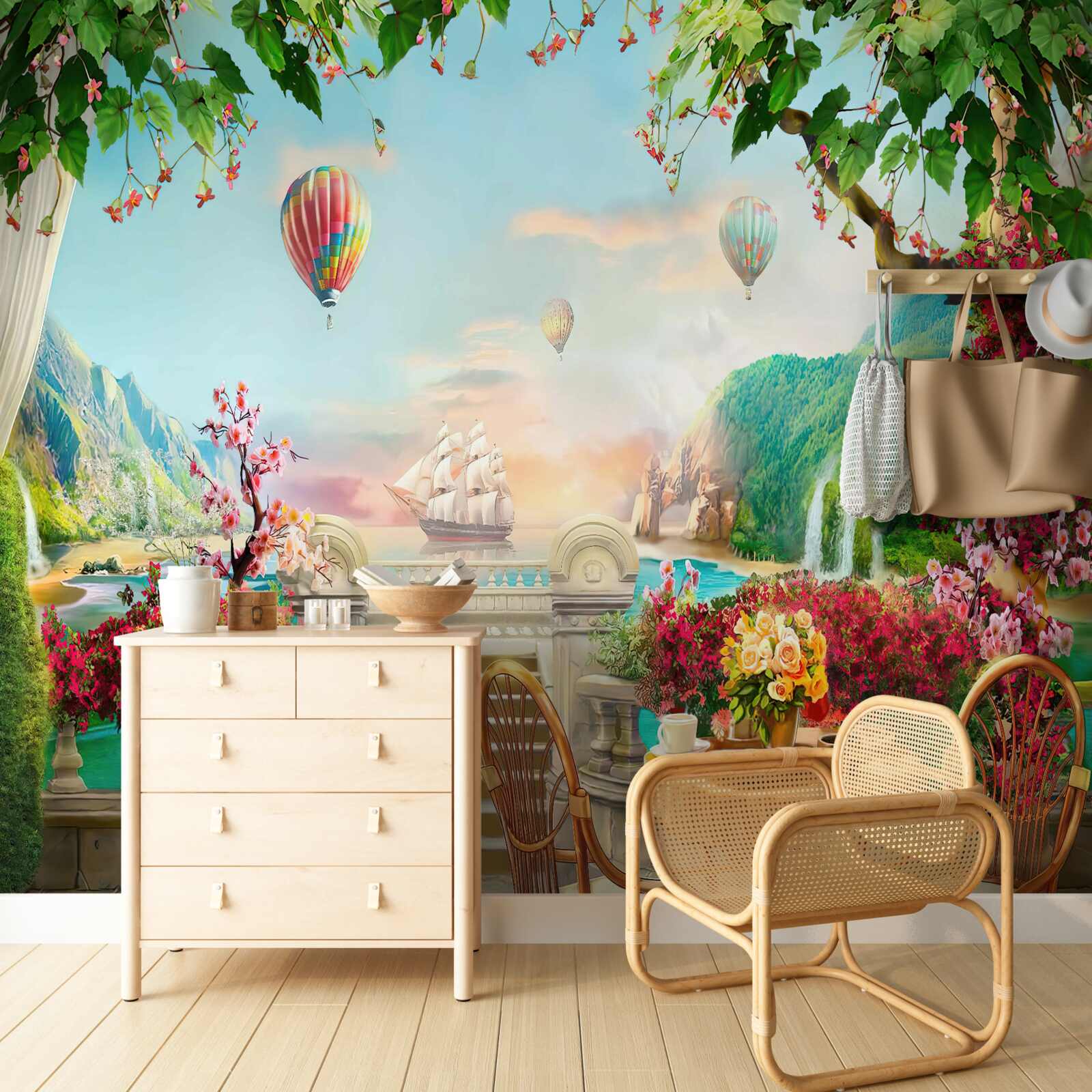 Фотошпалери ранкова трапеза на свіжому повітрі з чудовим видом