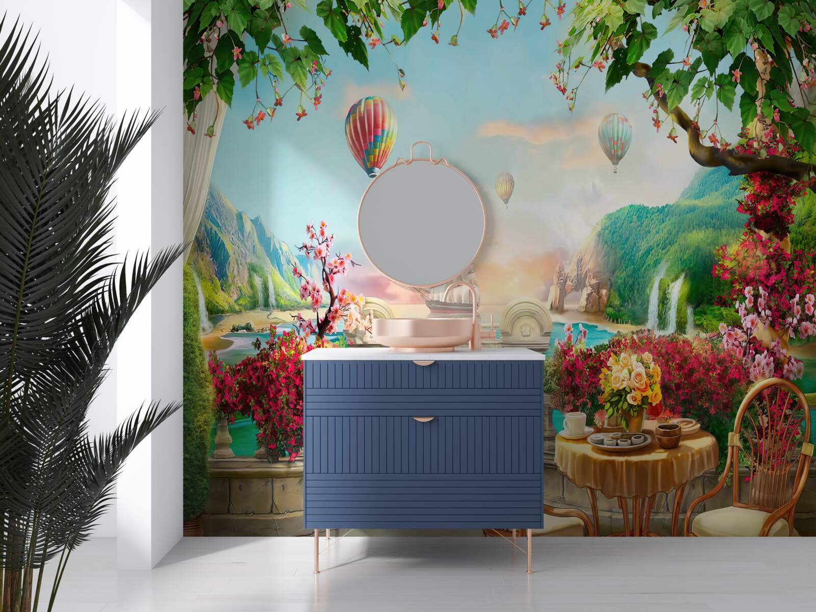 Фотошпалери ранкова трапеза на свіжому повітрі з чудовим видом