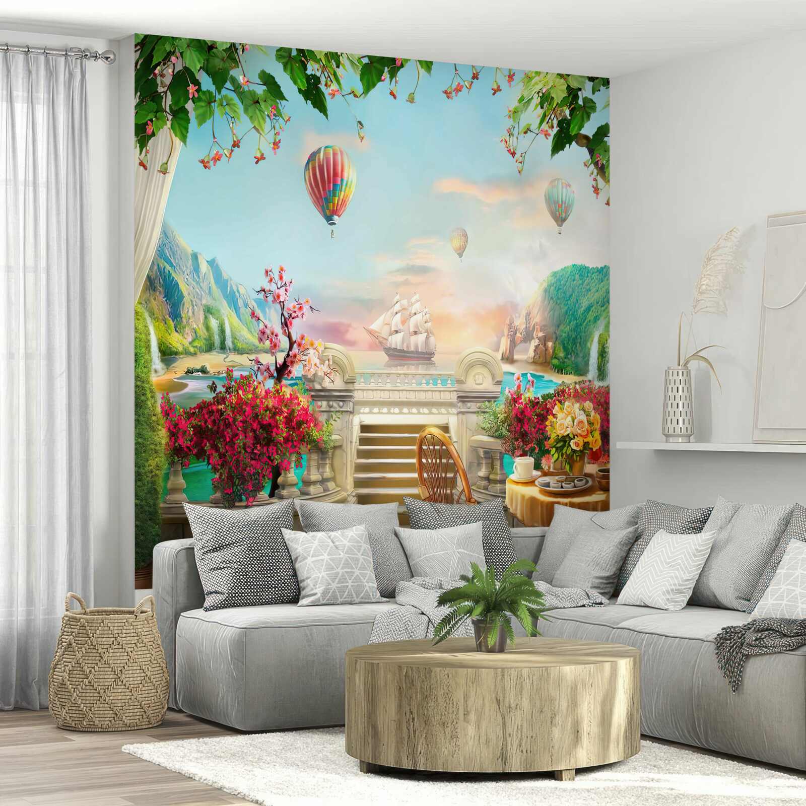 Фотошпалери ранкова трапеза на свіжому повітрі з чудовим видом