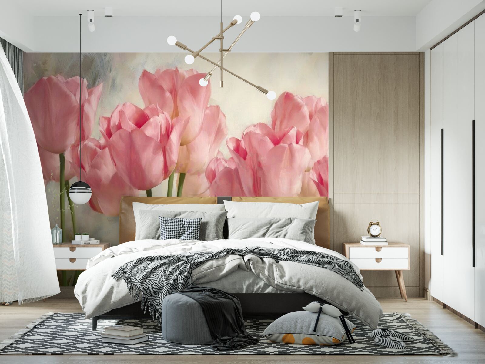 Фотошпалери рожеві тюльпани у цвітінні