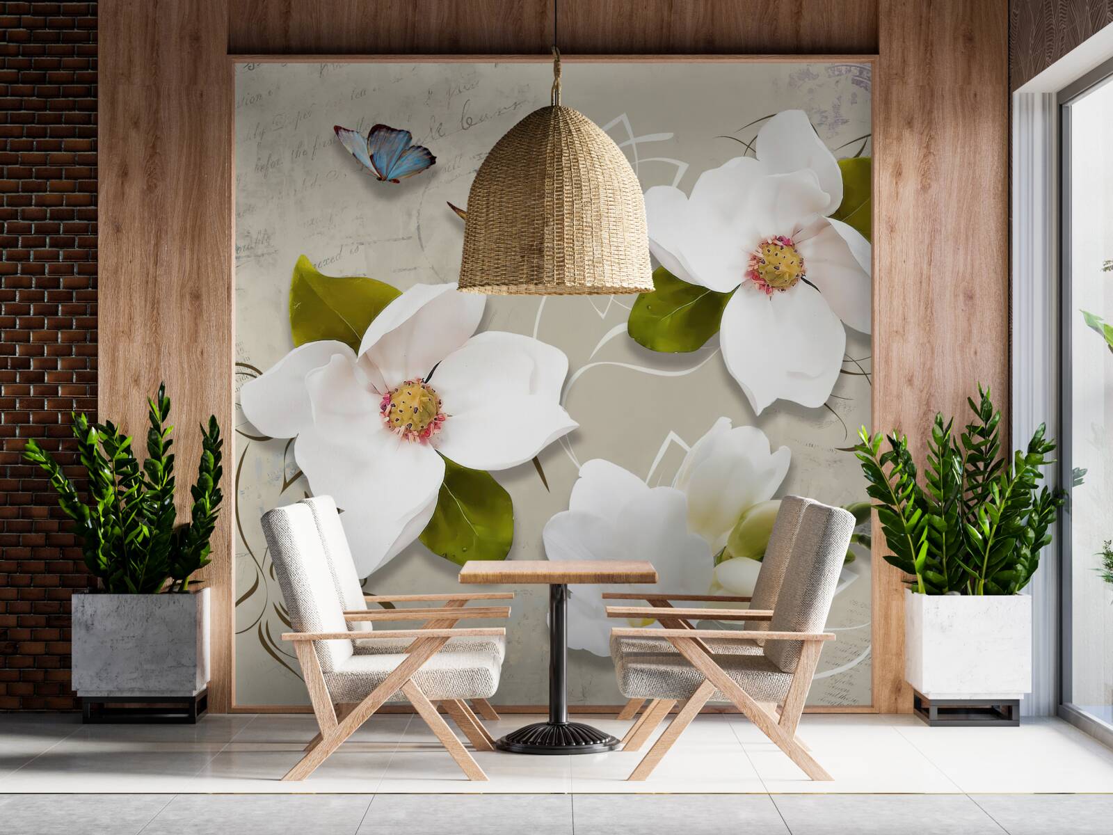 Фотошпалери два метелики та білі квіти