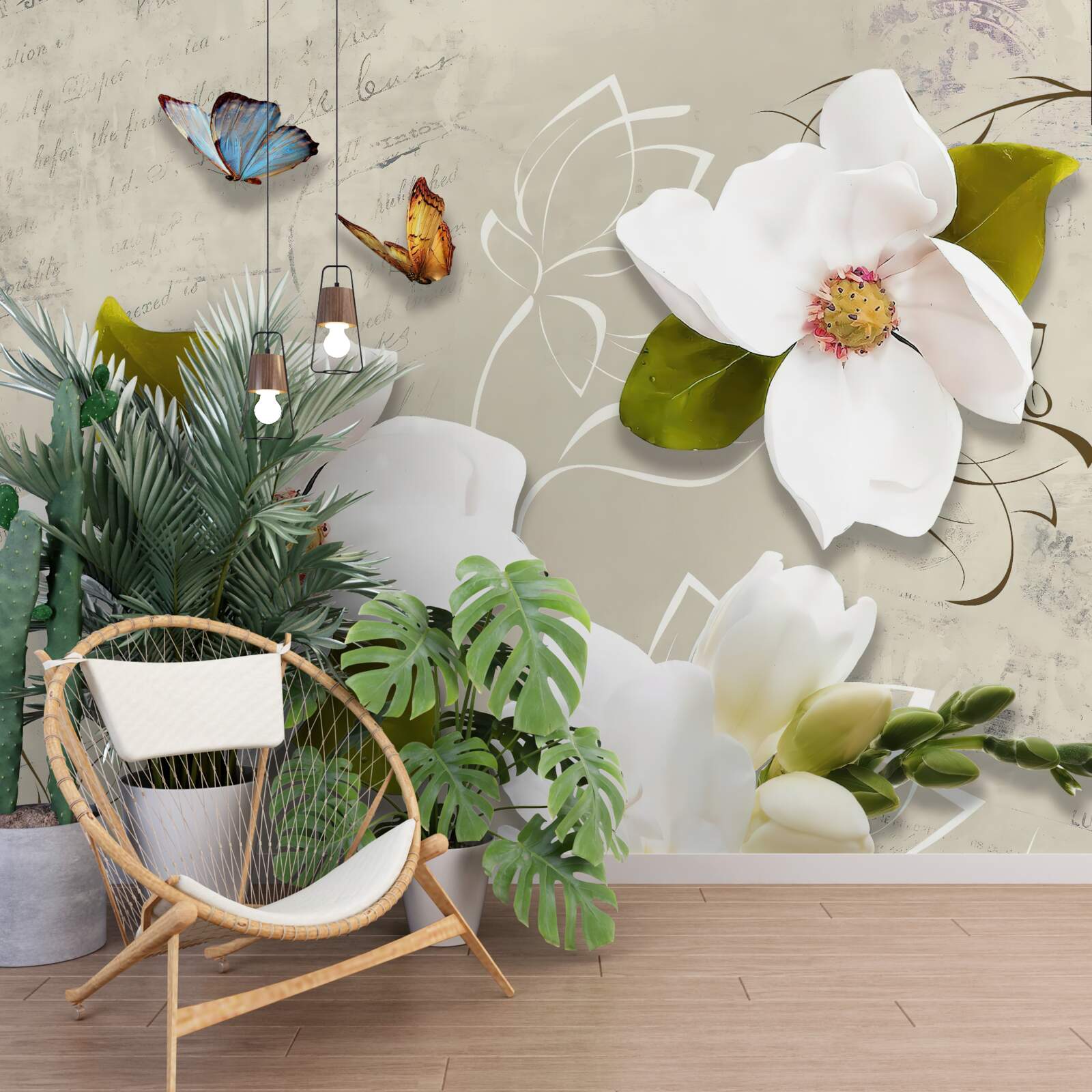 Фотошпалери два метелики та білі квіти