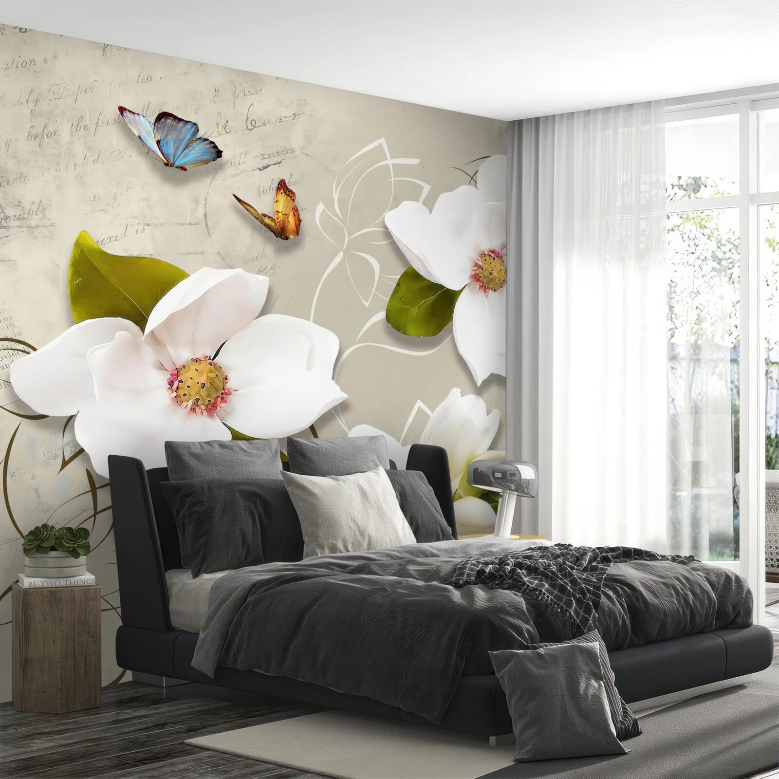 Фотошпалери два метелики та білі квіти