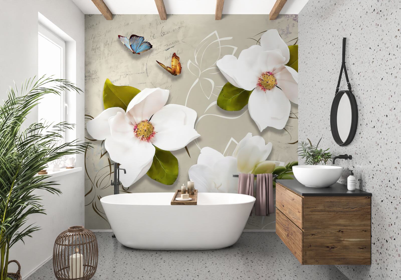 Фотошпалери два метелики та білі квіти