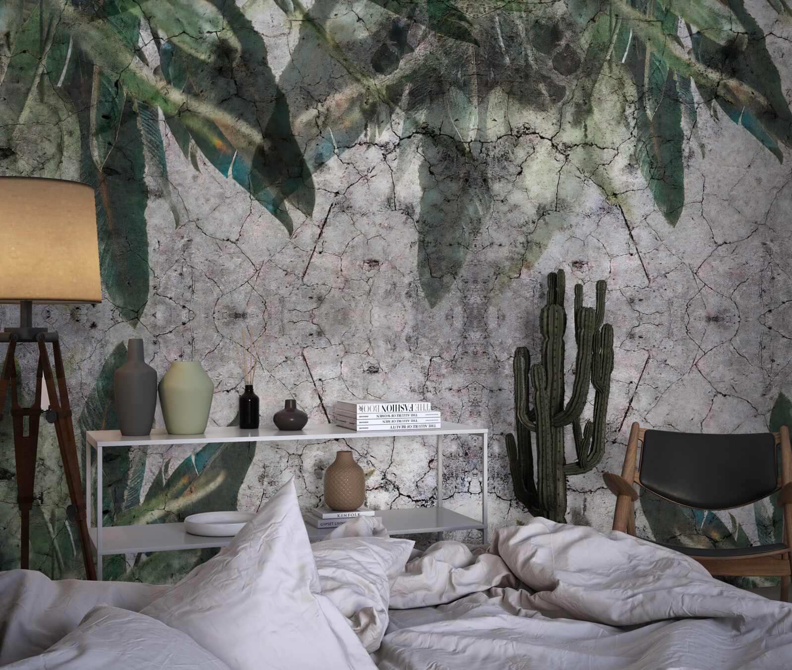 Фотошпалери Стіну з листям бетонують