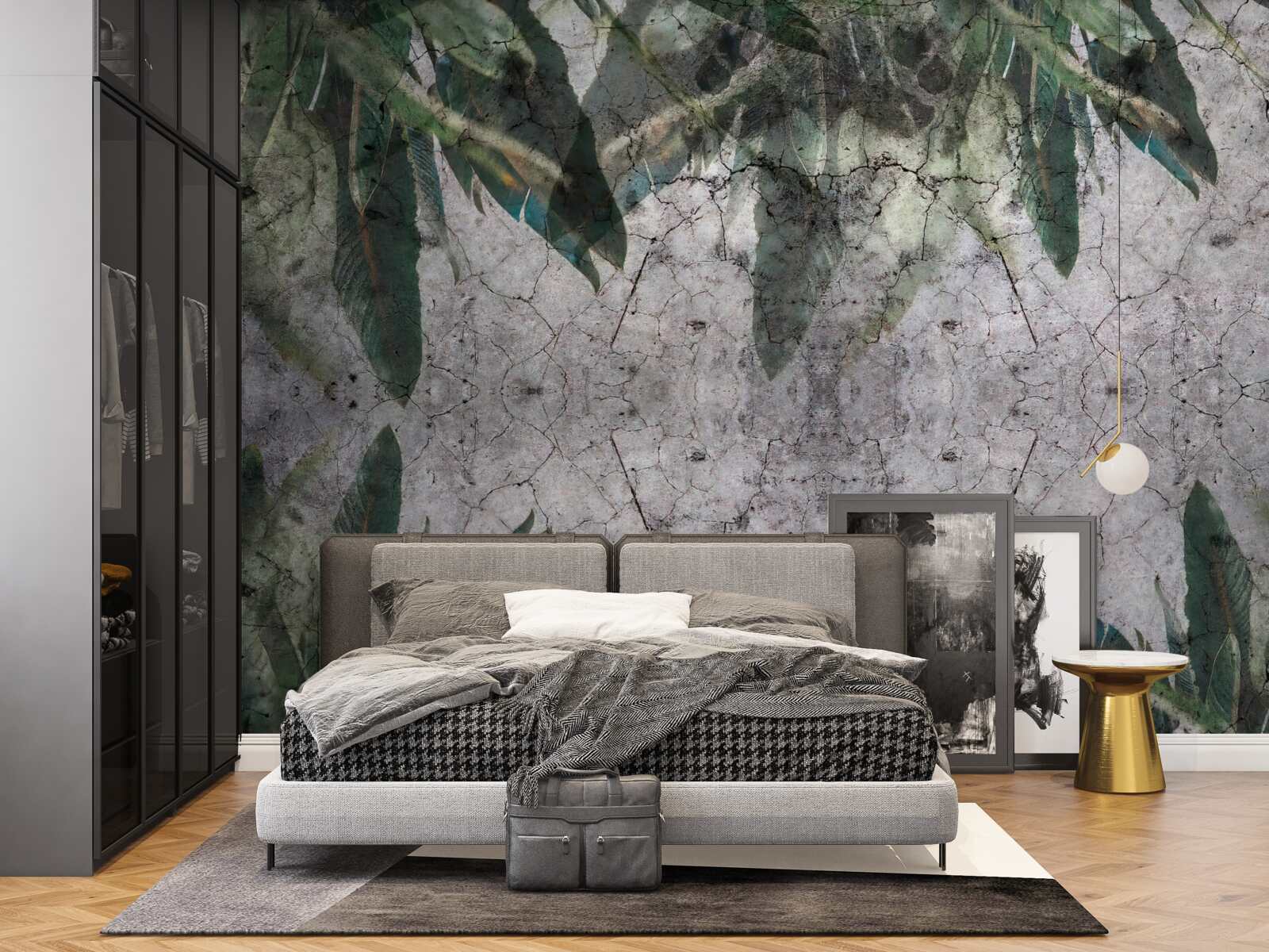 Фотошпалери Стіну з листям бетонують