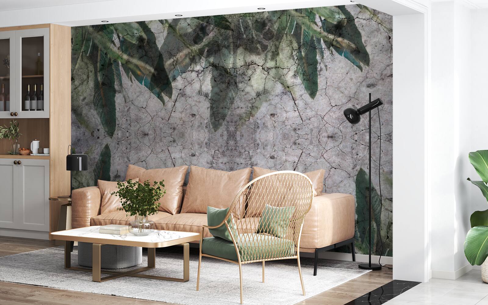 Фотошпалери Стіну з листям бетонують