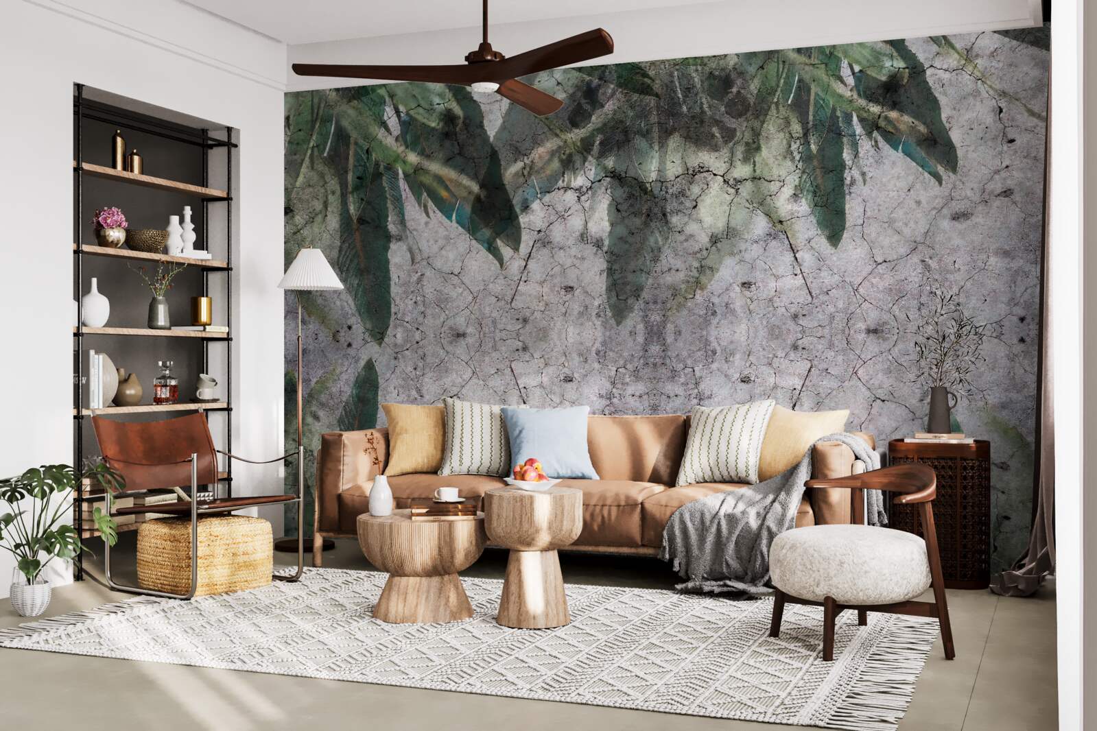 Фотошпалери Стіну з листям бетонують