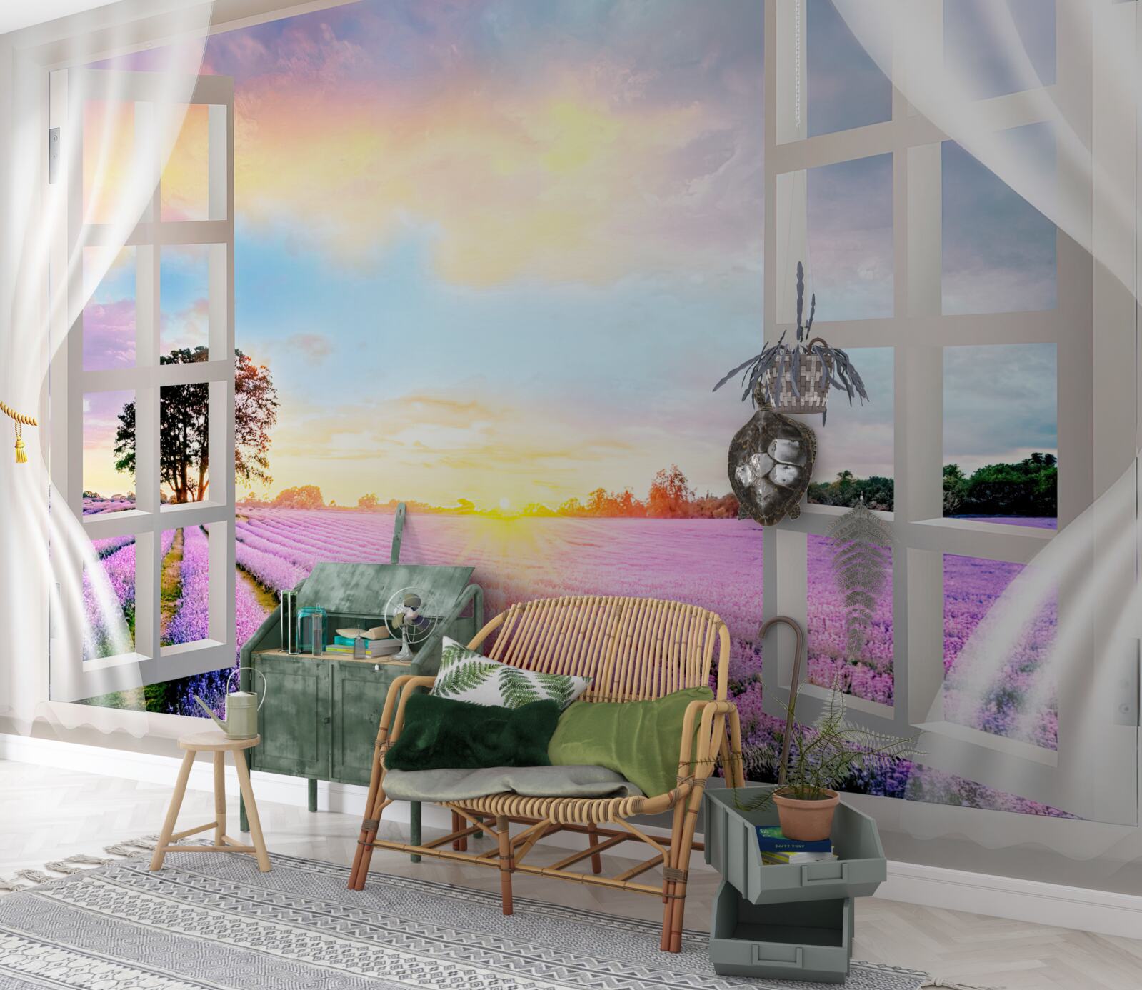 Фотошпалери панорама лавандового поля з вікна