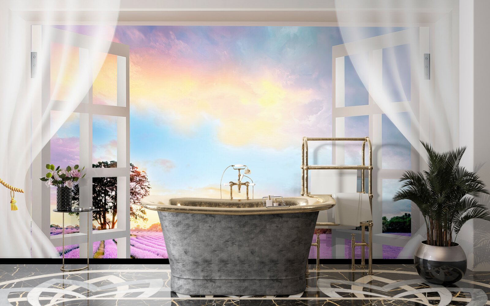 Фотошпалери панорама лавандового поля з вікна