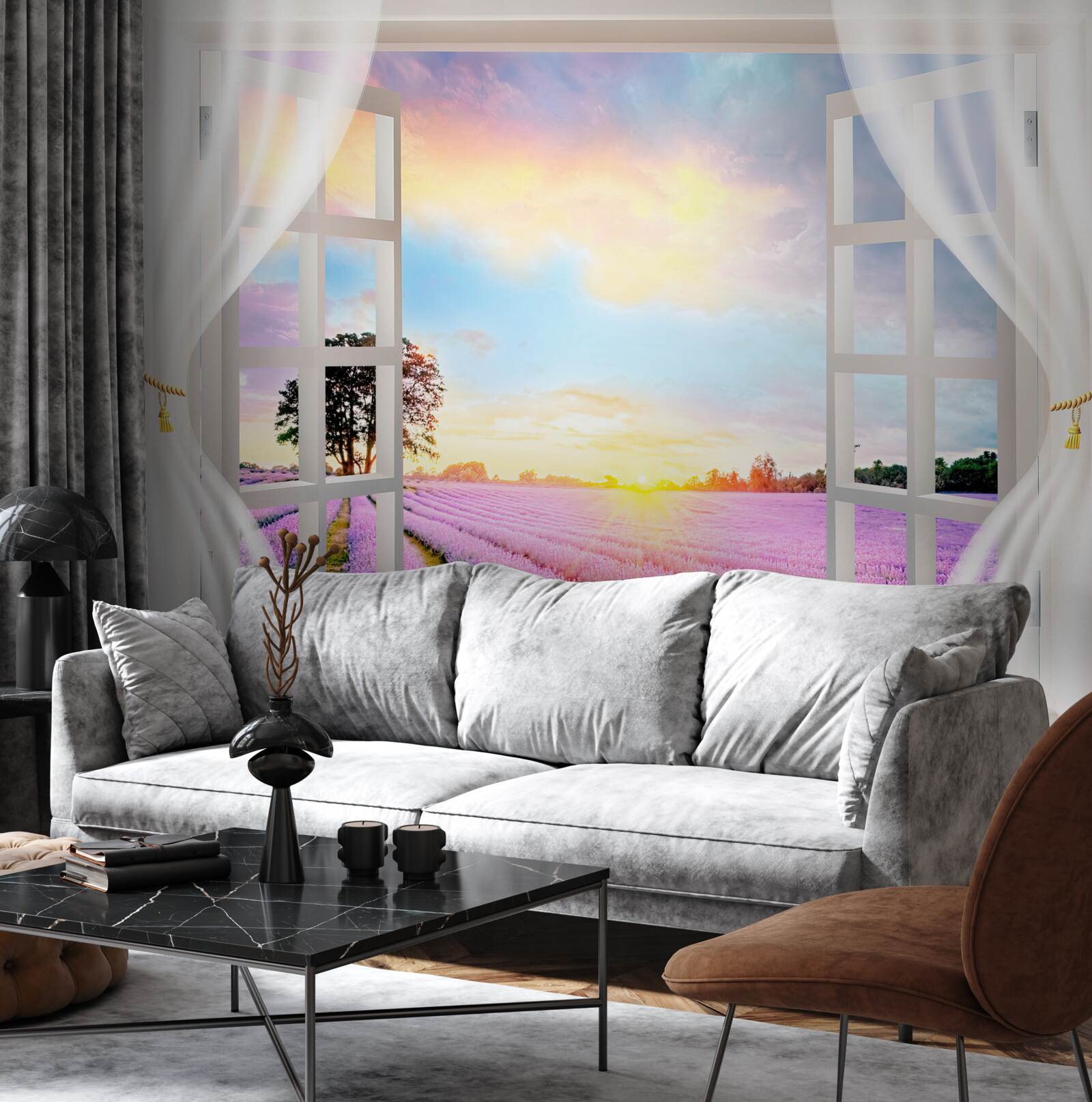 Фотошпалери панорама лавандового поля з вікна