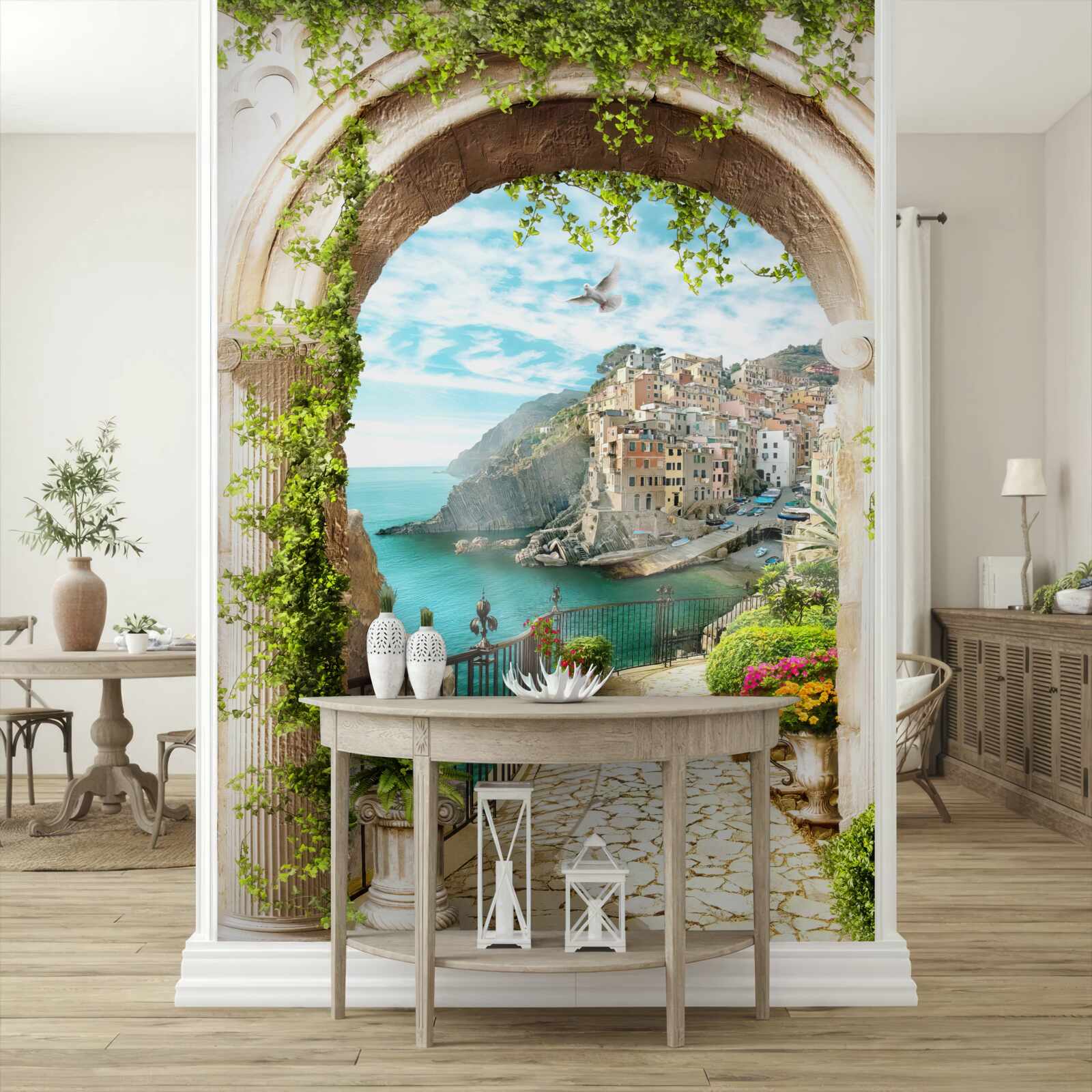 Фотошпалери будинки на скелі над водою