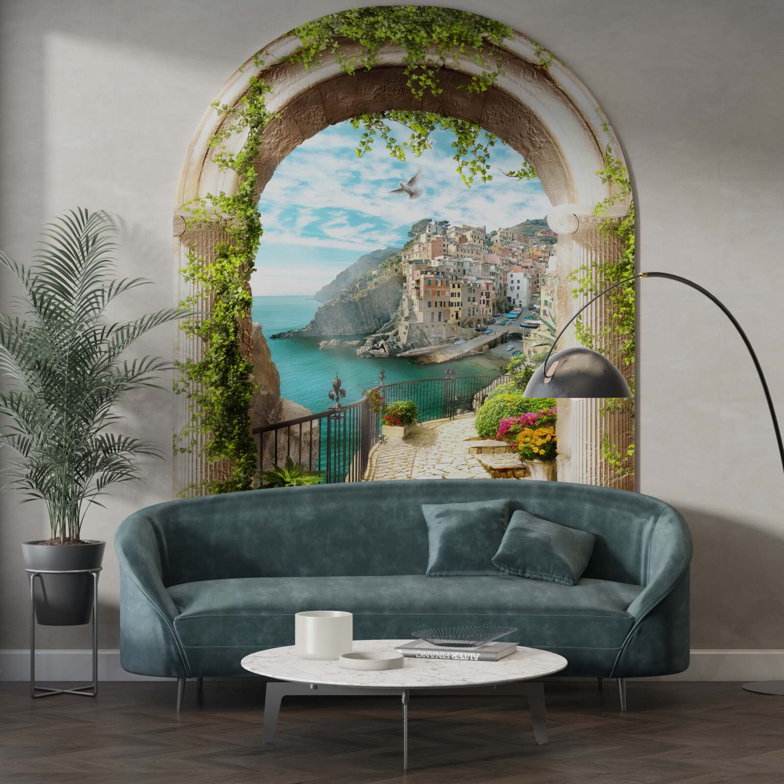 Фотошпалери будинки на скелі над водою