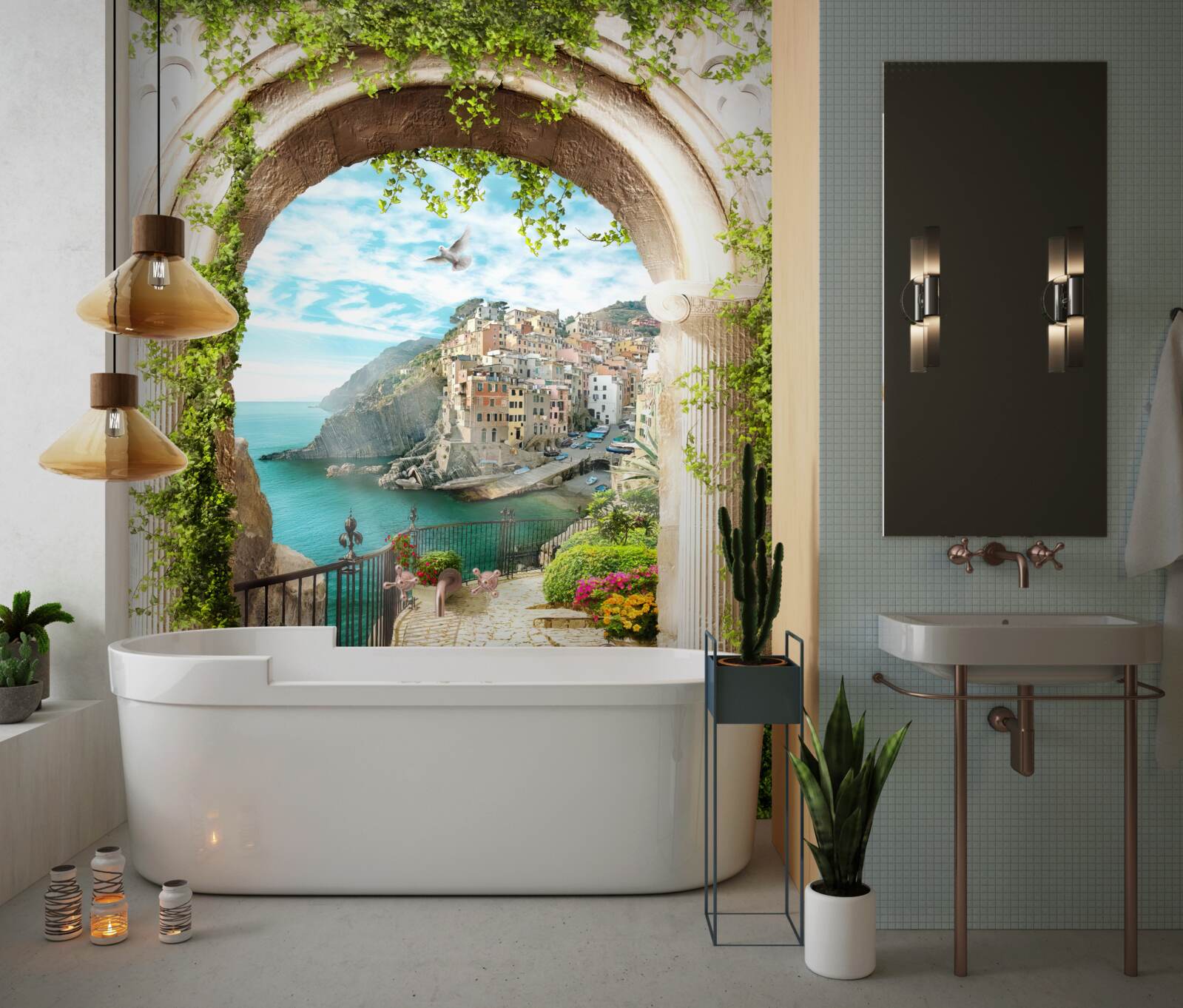 Фотошпалери будинки на скелі над водою