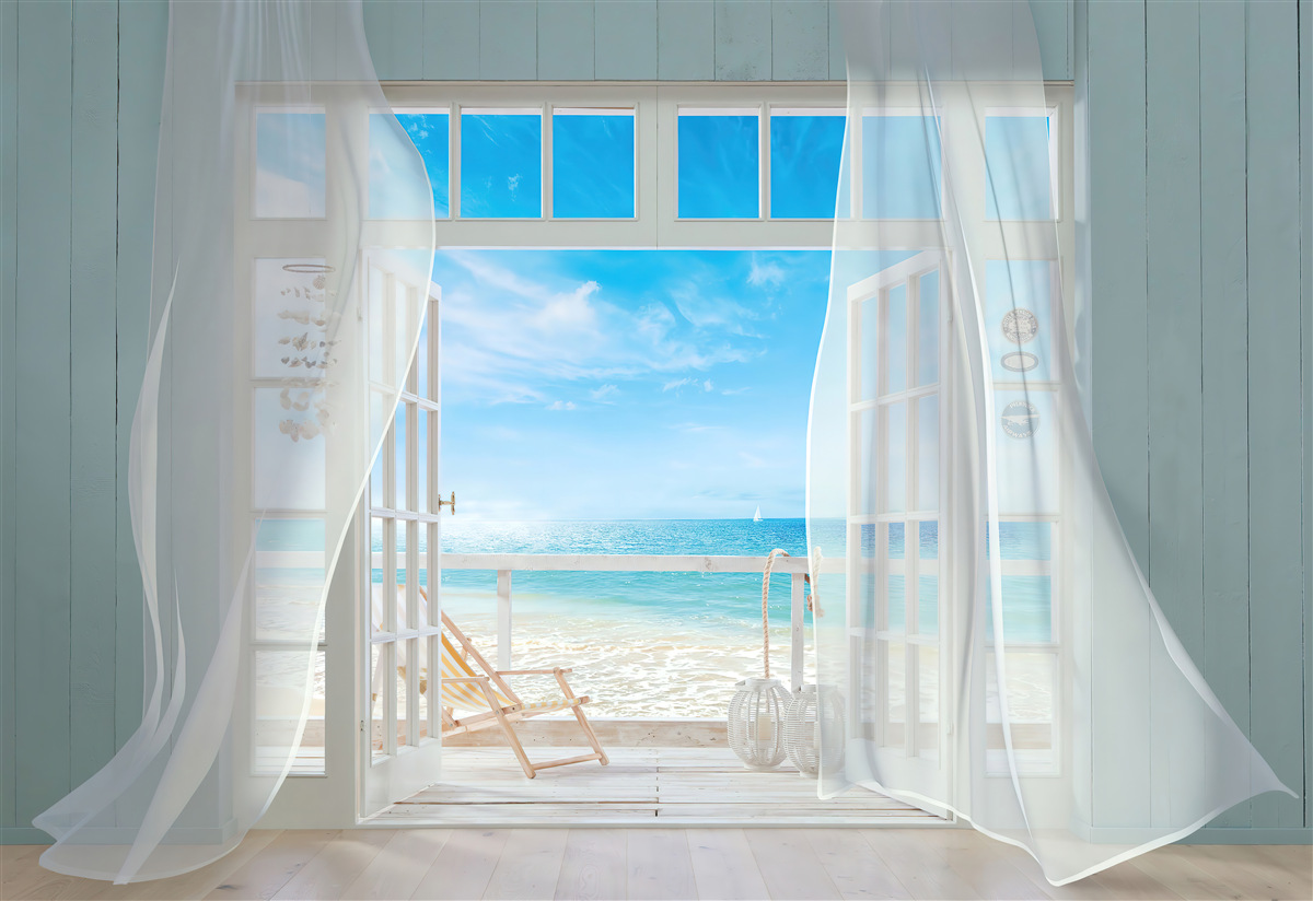 Фотошпалери махання шторами відкритого вікна