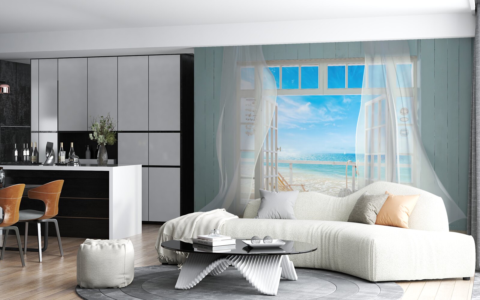 Фотошпалери махання шторами відкритого вікна