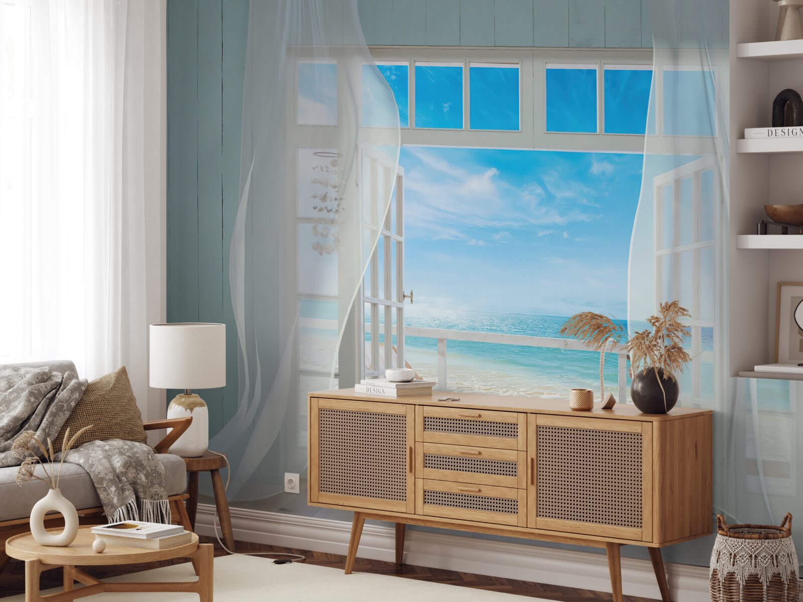 Фотошпалери махання шторами відкритого вікна