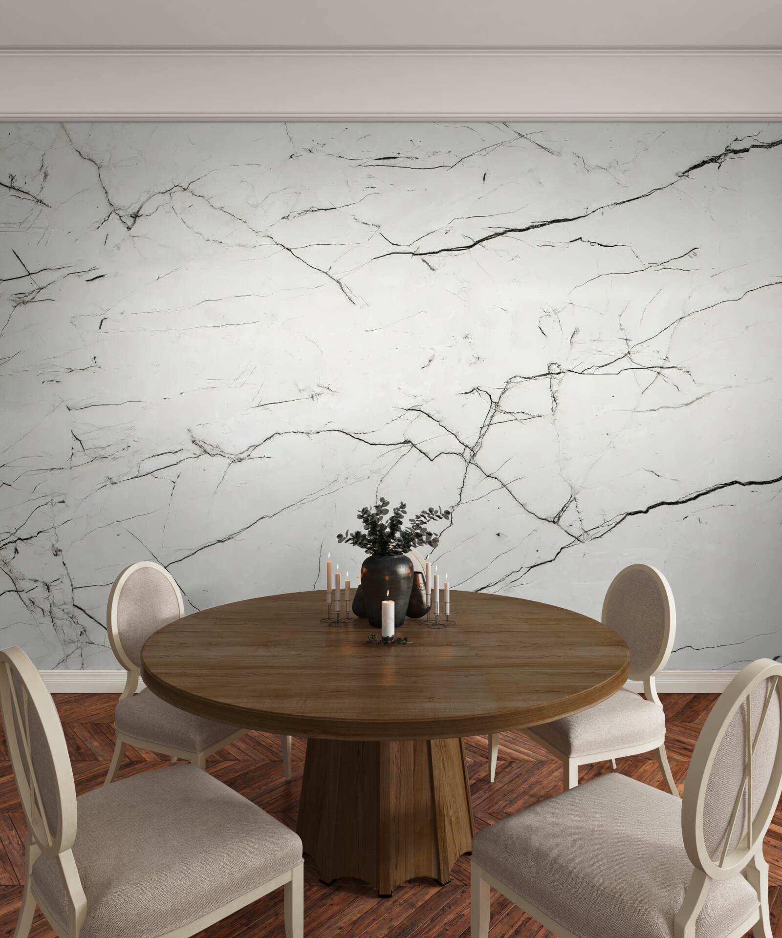 Фотошпалери білий мармур з тонкими темними прожилками
