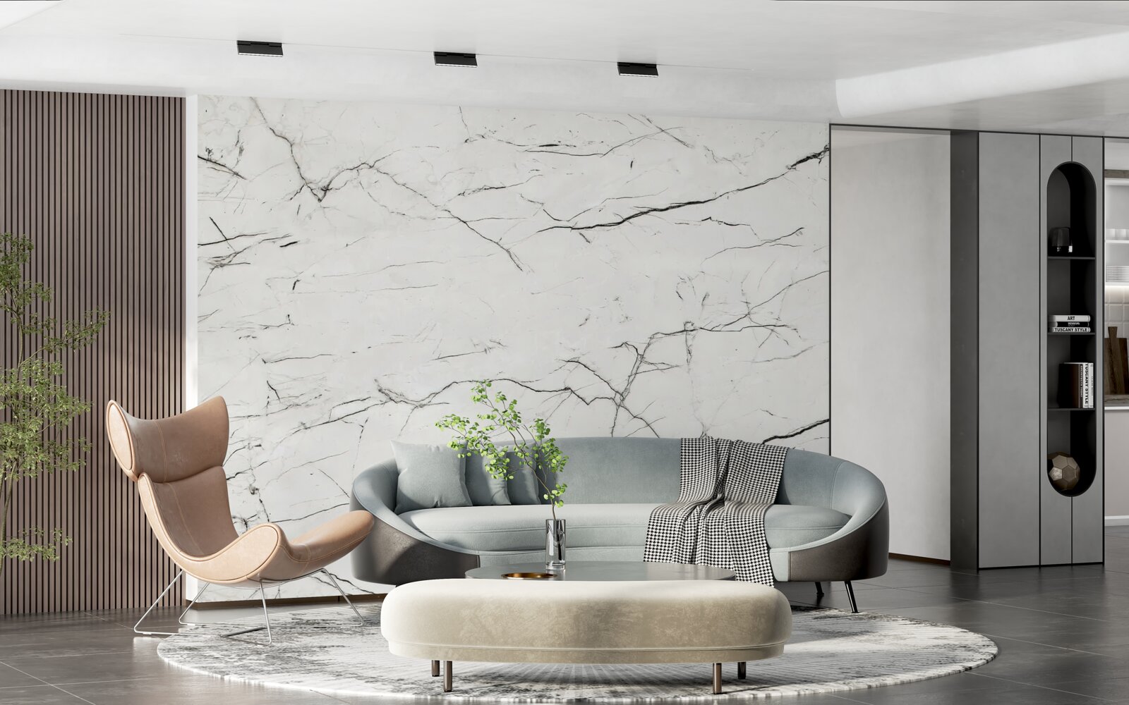 Фотошпалери білий мармур з тонкими темними прожилками