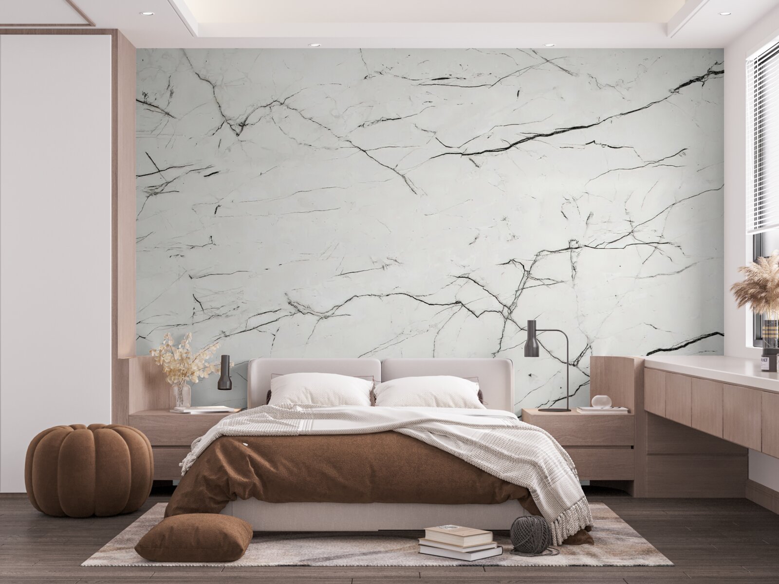 Фотошпалери білий мармур з тонкими темними прожилками