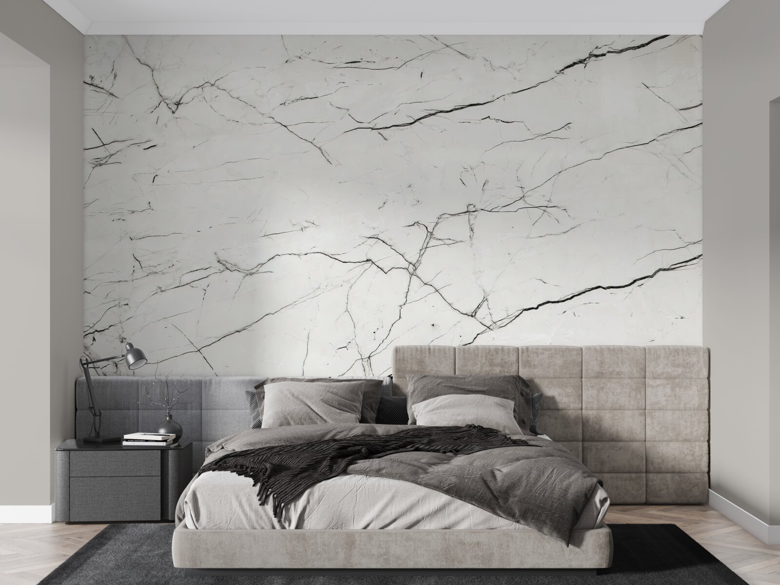 Фотошпалери білий мармур з тонкими темними прожилками