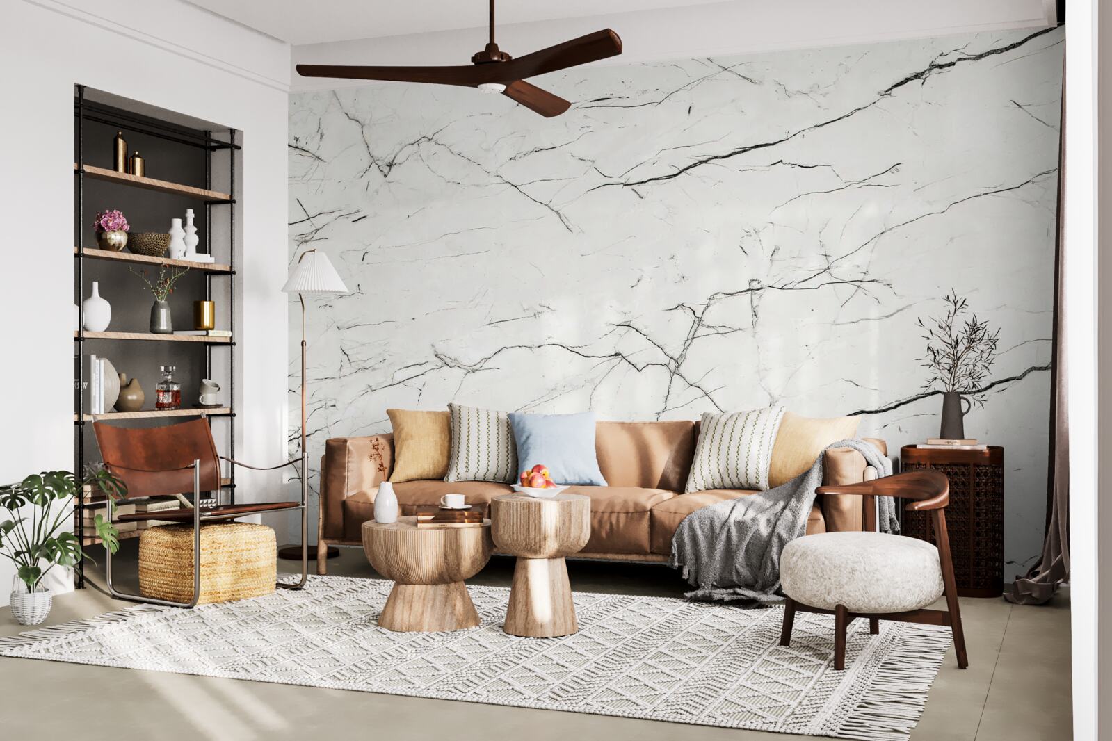 Фотошпалери білий мармур з тонкими темними прожилками