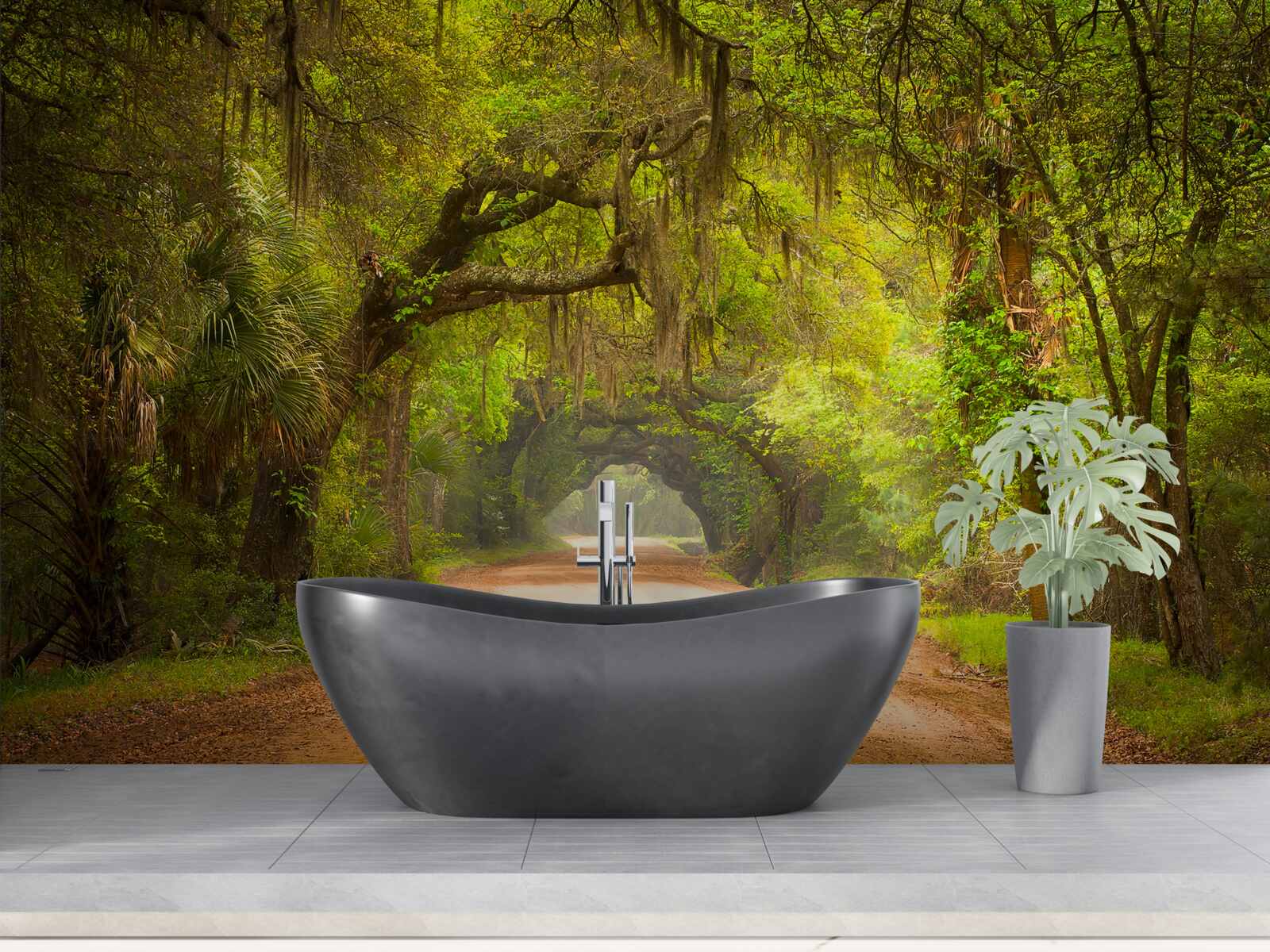 Фотошпалери простора доріжка, оточена зеленим листям