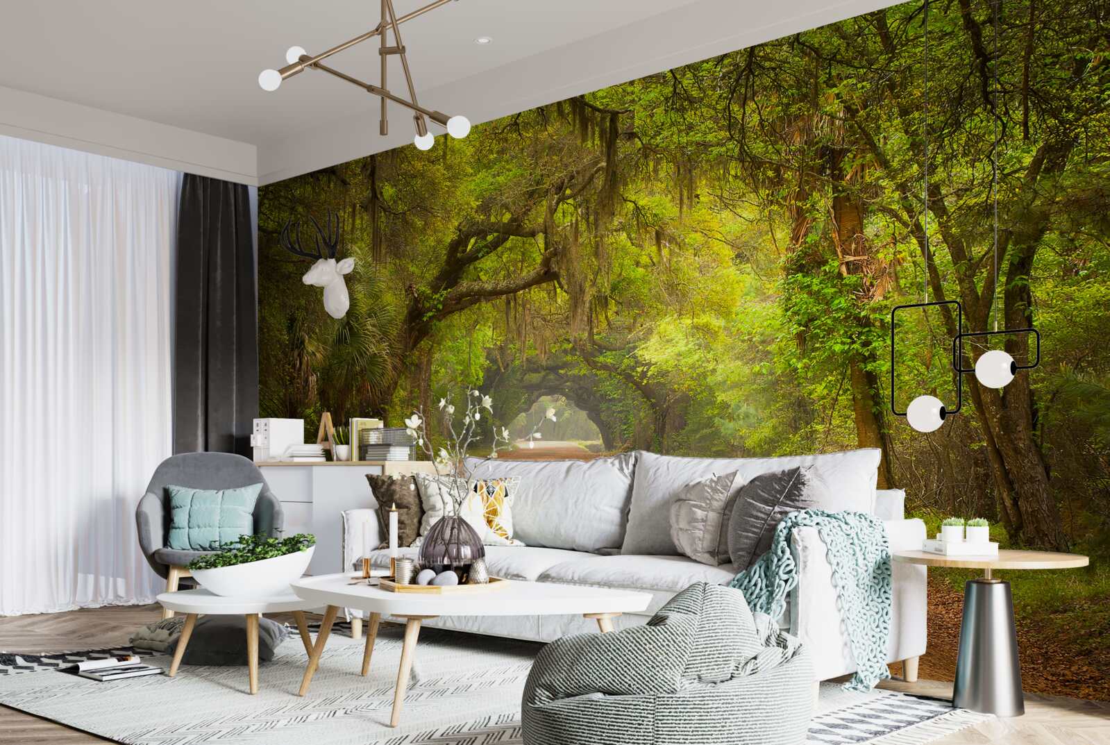 Фотошпалери простора доріжка, оточена зеленим листям