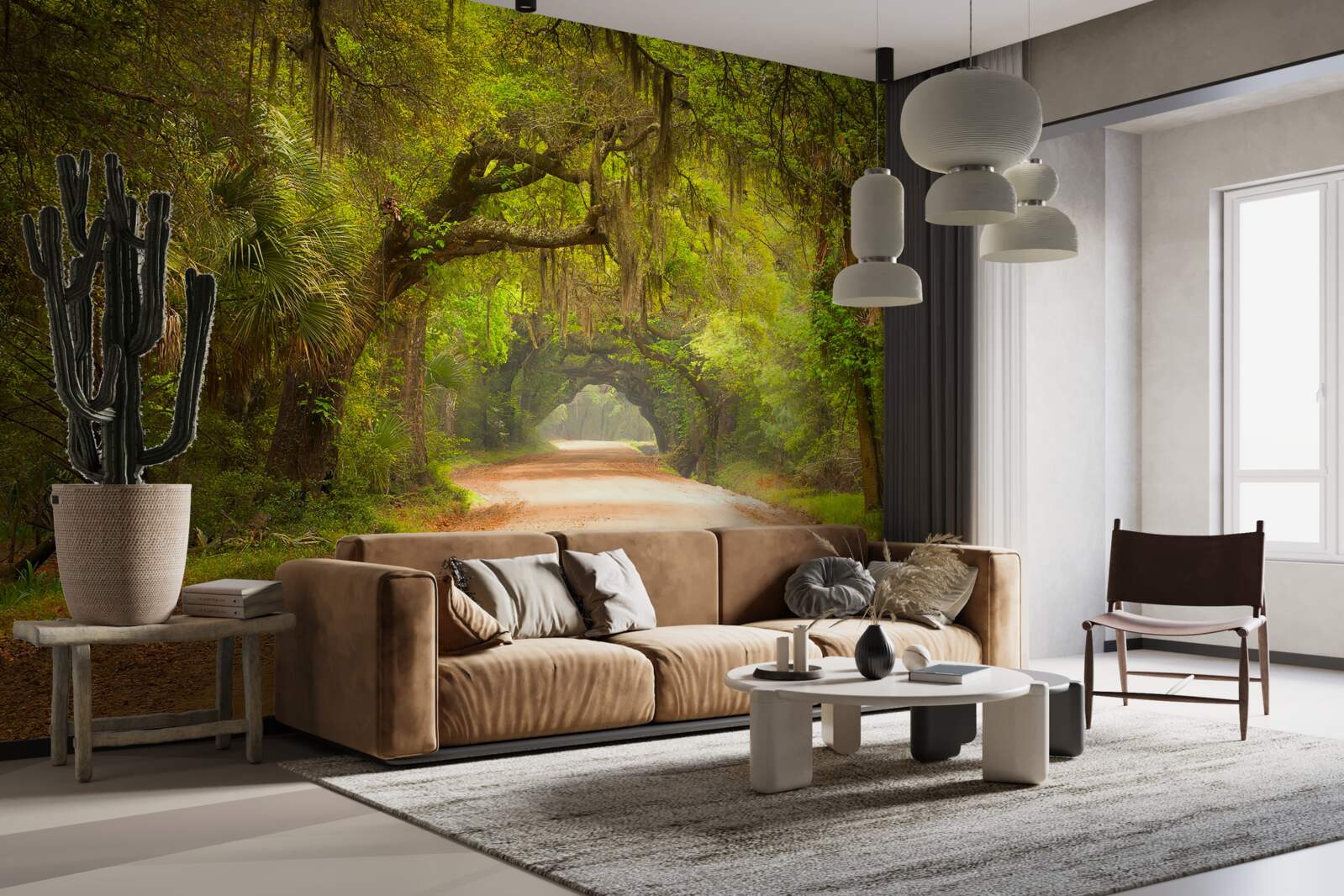 Фотошпалери простора доріжка, оточена зеленим листям