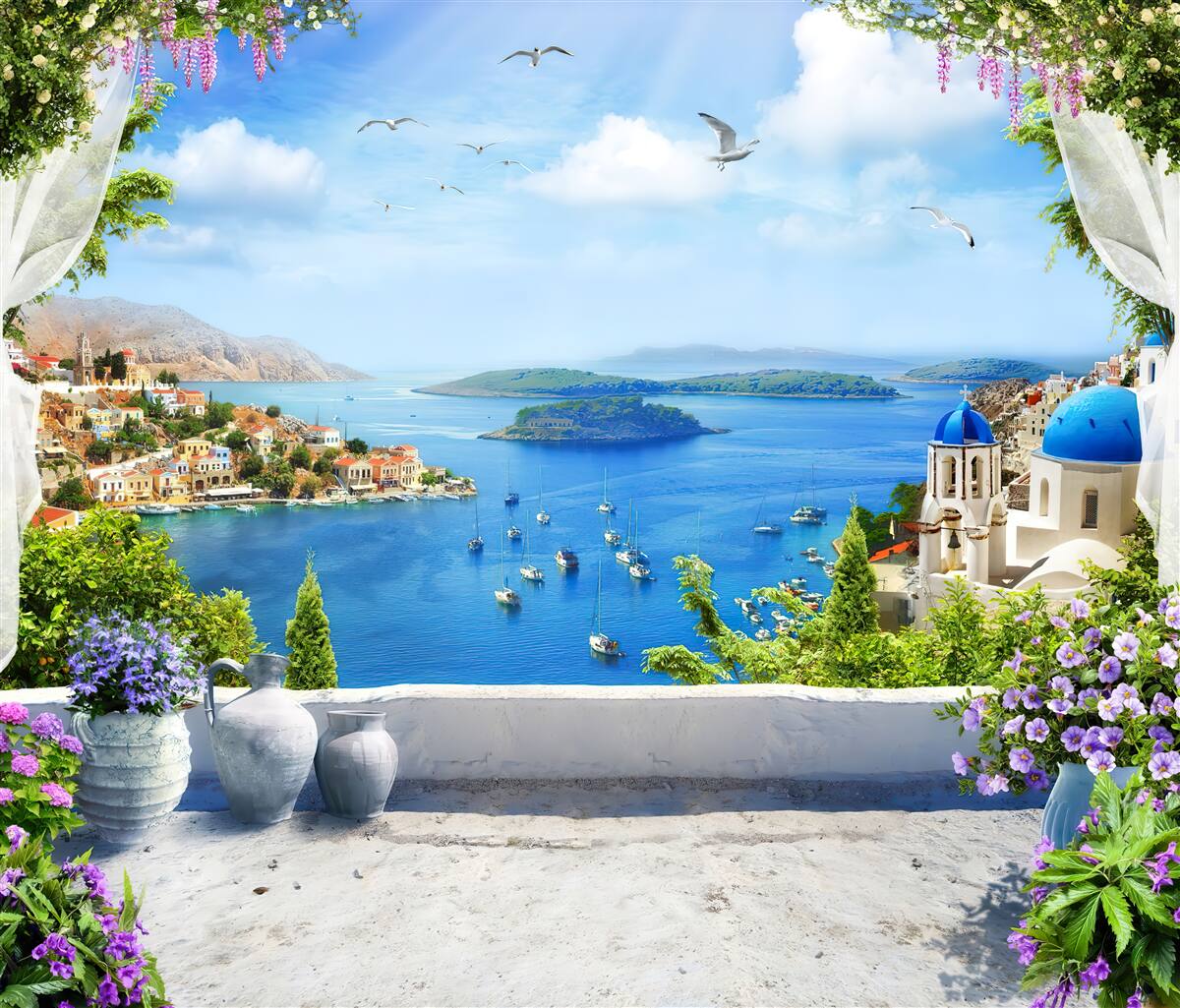 Фотошпалери панорама міста та річки