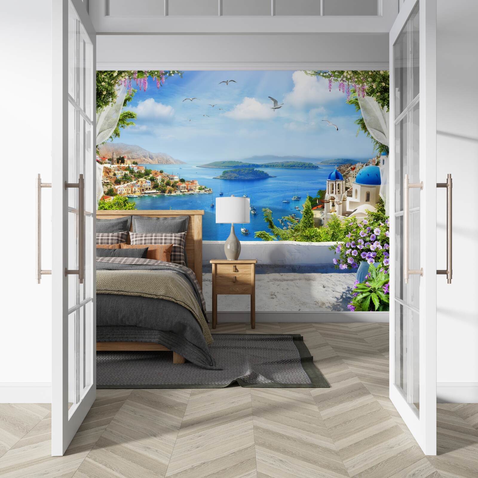 Фотошпалери панорама міста та річки