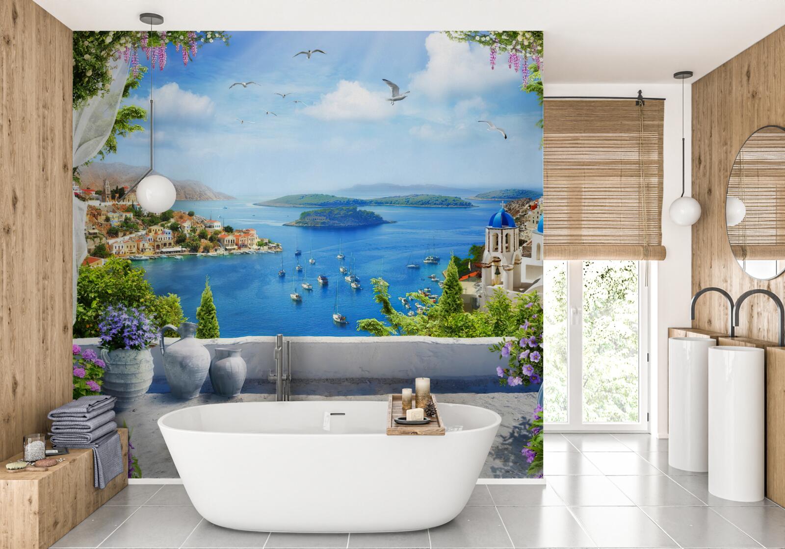 Фотошпалери панорама міста та річки