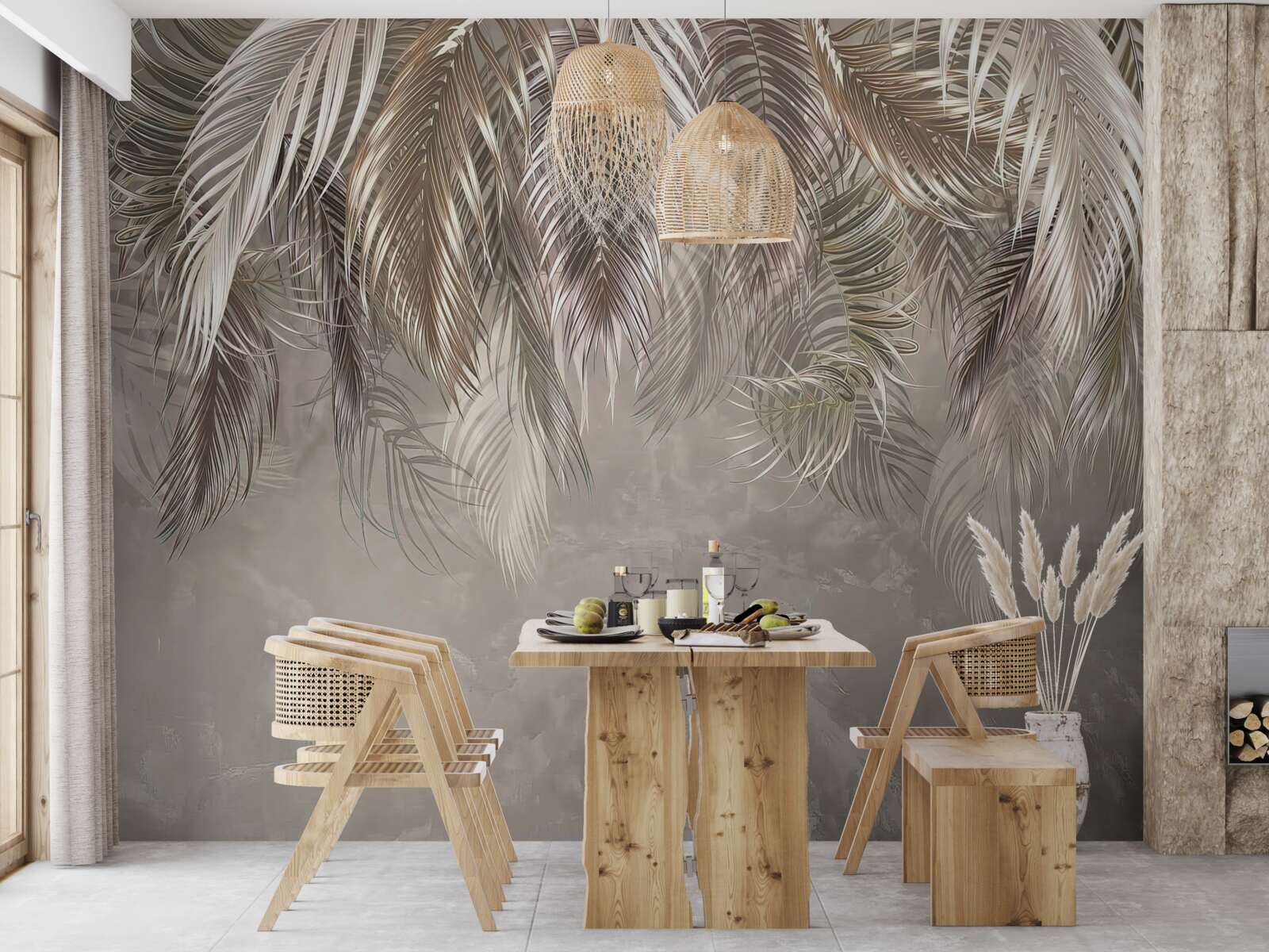 Фотошпалери вузьке, велике листя, каскадне