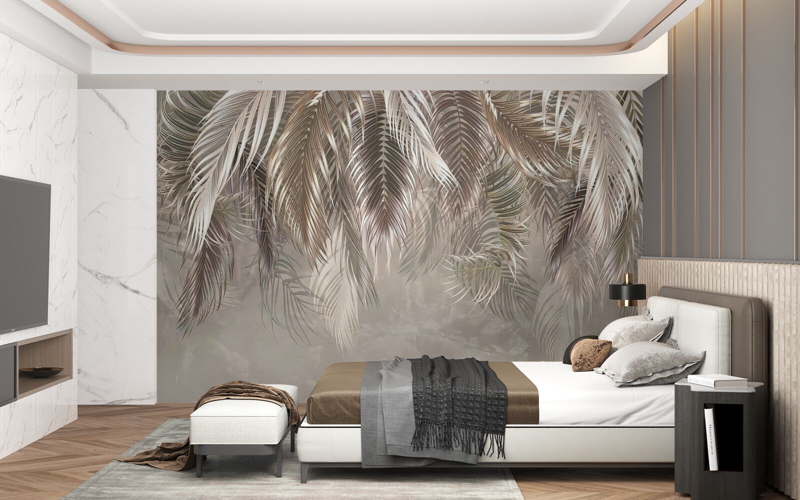 Фотошпалери вузьке, велике листя, каскадне