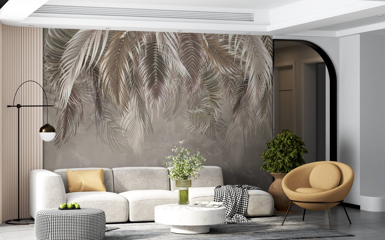 Фотошпалери вузьке, велике листя, каскадне