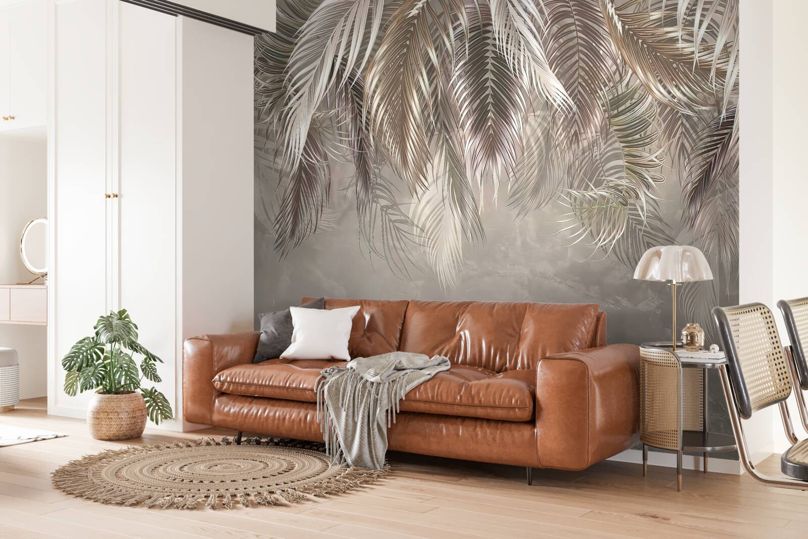 Фотошпалери вузьке, велике листя, каскадне