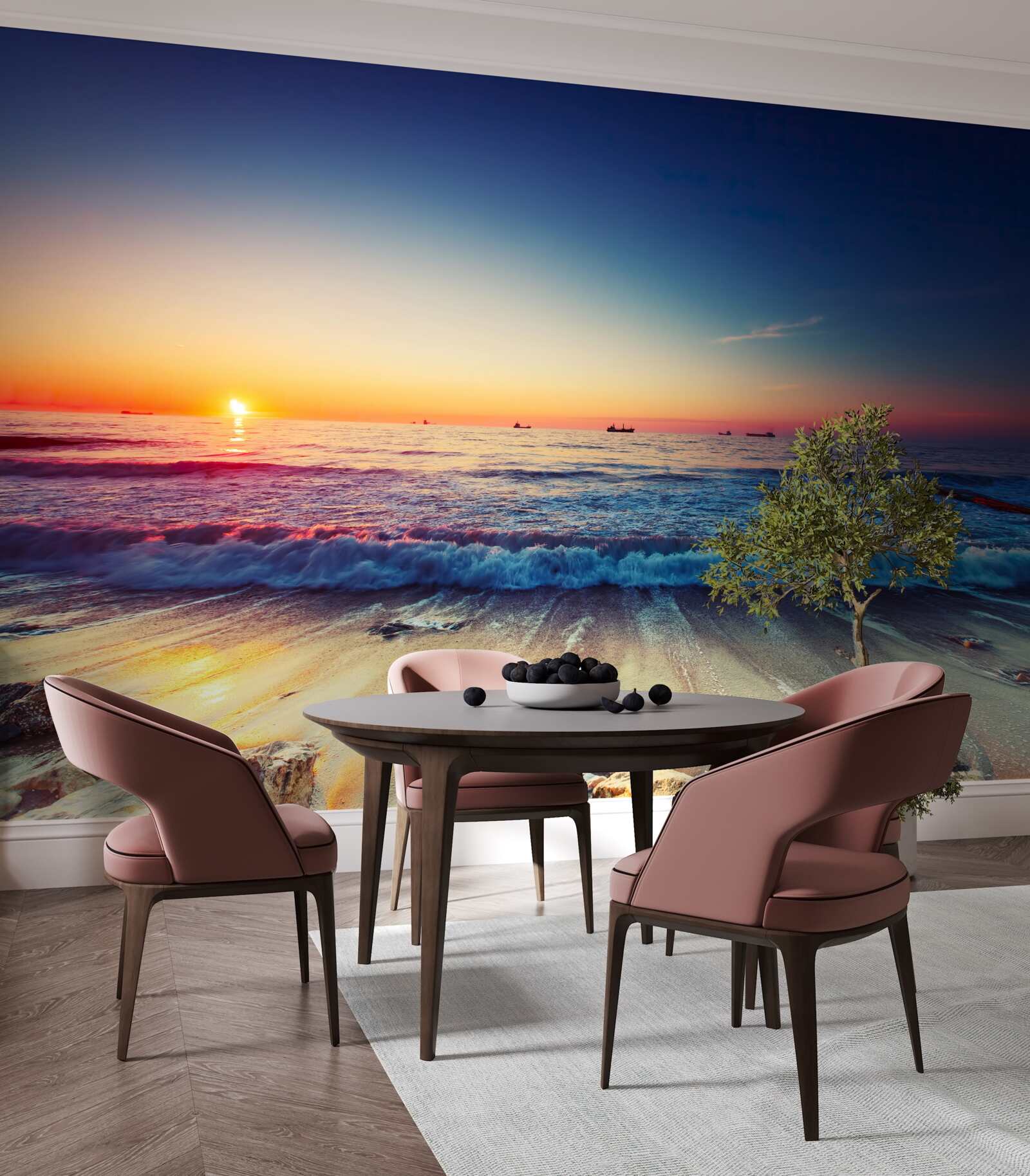 Фотошпалери морський шторм на тлі заходу сонця