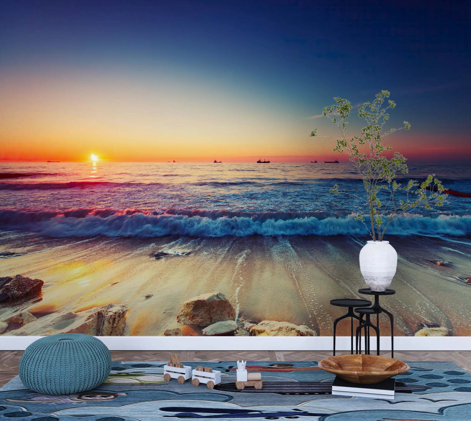 Фотошпалери морський шторм на тлі заходу сонця