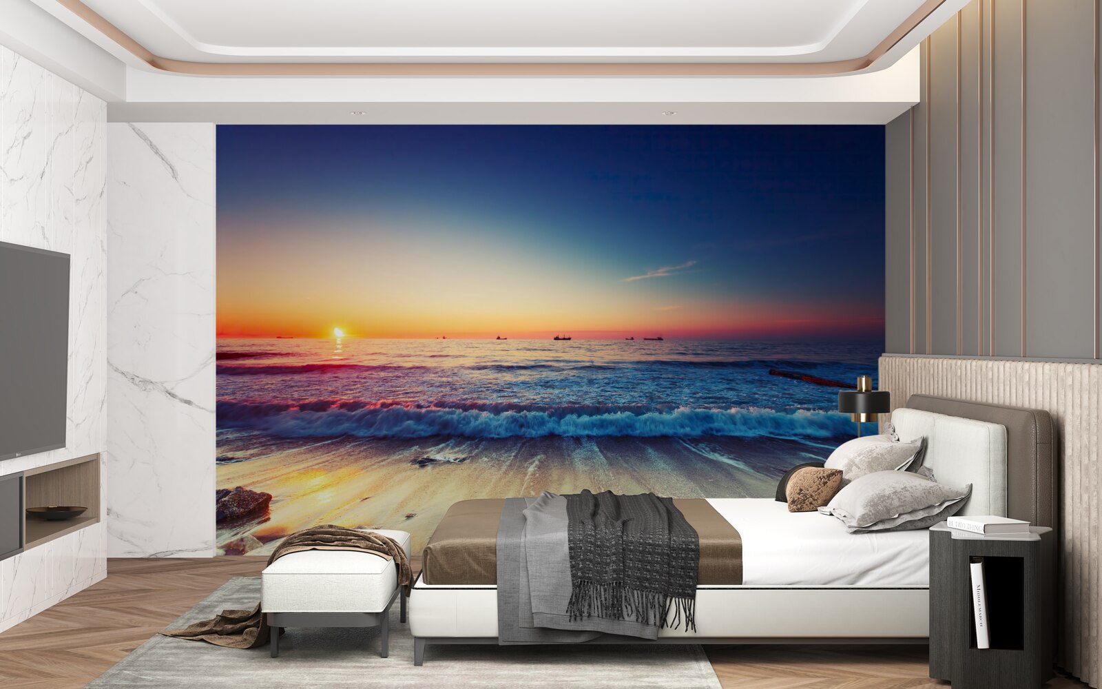 Фотошпалери морський шторм на тлі заходу сонця