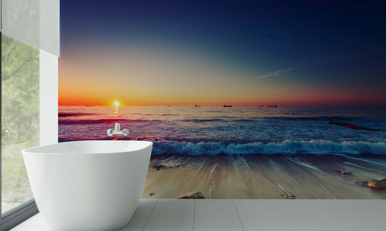 Фотошпалери морський шторм на тлі заходу сонця